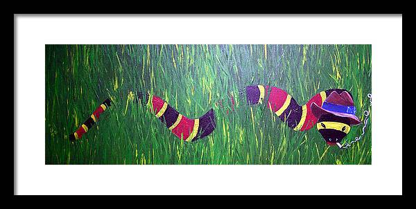 Coral Snake Framed Print featuring the painting Snake in the Grass by Sharon Supplee