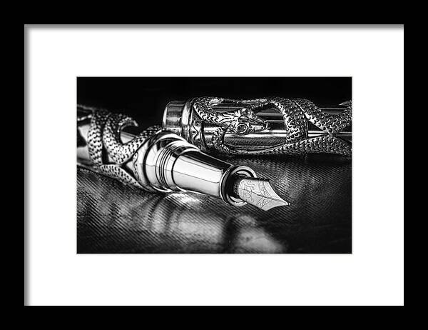 Fountain Pen Framed Print featuring the photograph Snake Pen in Black and White by Tom Mc Nemar