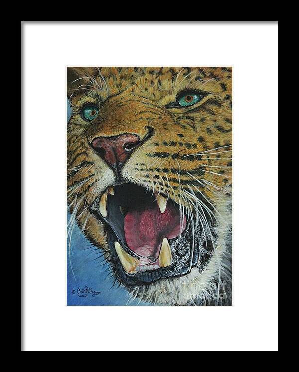 Leopard Framed Print featuring the painting Snarl...Amur Leopard by Bob Williams