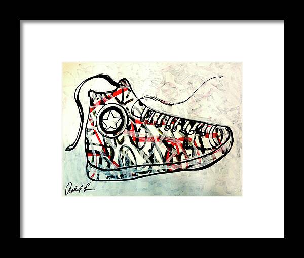 John Wayne Framed Print featuring the painting Sneaker Hi Top Shoe POP ART by Robert R Splashy Art Abstract Paintings
