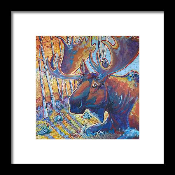 Moose Framed Print featuring the painting Snooze in the Aspens by Jenn Cunningham