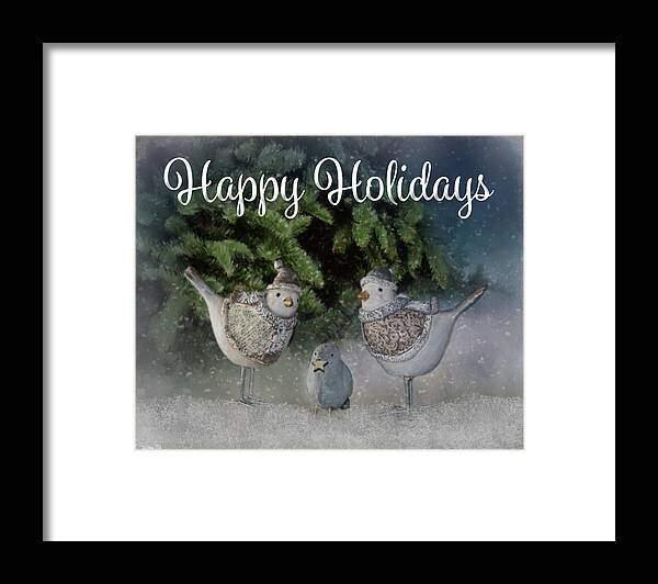 Seasonal Framed Print featuring the photograph Snow Birds - Happy Holidays by Teresa Wilson
