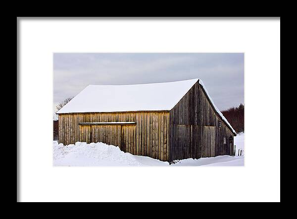 Barn Framed Print featuring the photograph Snow Covered Barn by Pat Carosone