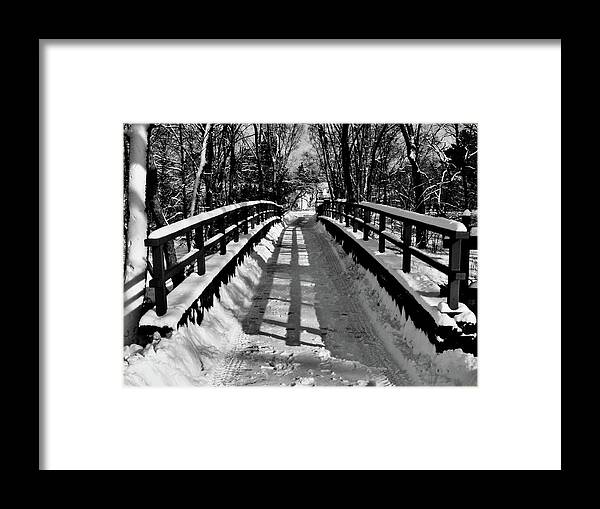 Black And White Framed Print featuring the painting Snow Covered Bridge by Daniel Carvalho