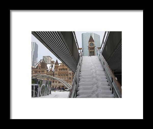 City Hall Framed Print featuring the photograph Snow Covered Stairs by Alfred Ng