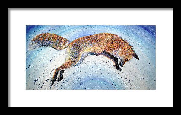 Fox Framed Print featuring the painting Snow Dance by Teshia Art