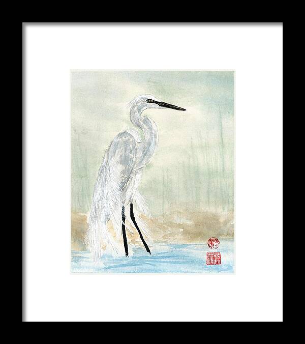 Egret Framed Print featuring the painting Snow Egret by Terri Harris
