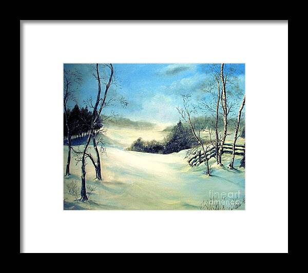 Snow Framed Print featuring the painting Snow Flurries by AMD Dickinson