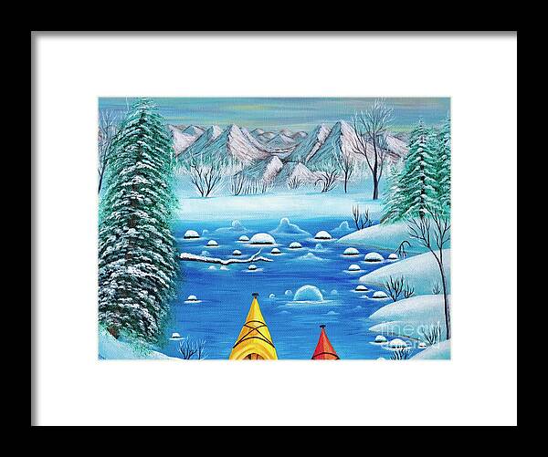 Painting Framed Print featuring the painting Snow in Mountain Valley by Sudakshina Bhattacharya