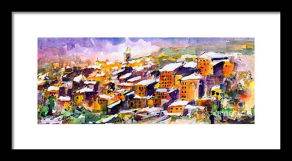 France Framed Print featuring the painting Snow in the South of France by Ginette Callaway