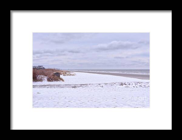 Beach Framed Print featuring the photograph Snow On The Beach I by Kathy Baccari