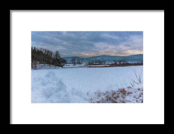 The Brattleboro Retreat Meadows Framed Print featuring the photograph Snow On The West River by Tom Singleton
