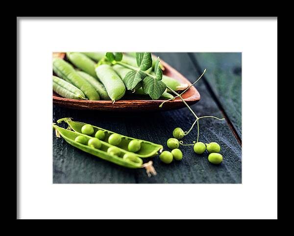 Green Peas Framed Print featuring the photograph Snow peas or green peas still life by Vishwanath Bhat