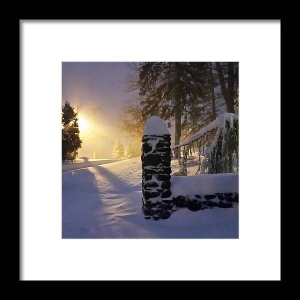 Snow Framed Print featuring the photograph Snow Storm by Street Light by Vic Ritchey