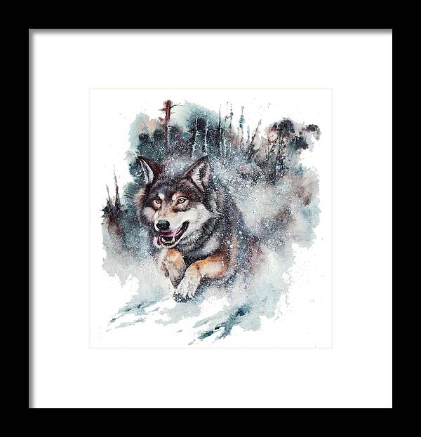 Wolf Framed Print featuring the painting Snow Storm by Peter Williams