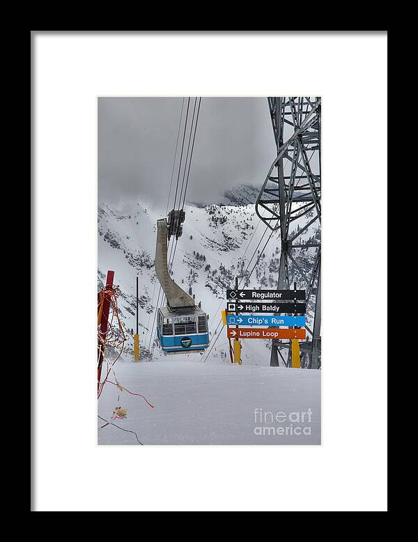 Snowbird Tram Framed Print featuring the photograph Snowbird Blue Tram In The Clouds by Adam Jewell