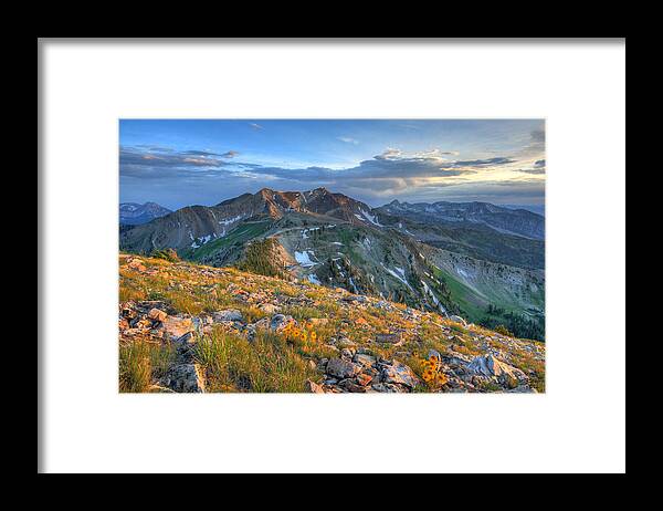 Landscape Framed Print featuring the photograph Snowbird Sunset View from Mount Baldy by Brett Pelletier