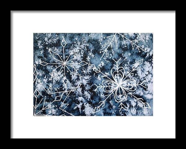 Snowflake Greetings Framed Print featuring the painting Snowflake Greetings by Rebecca Davis