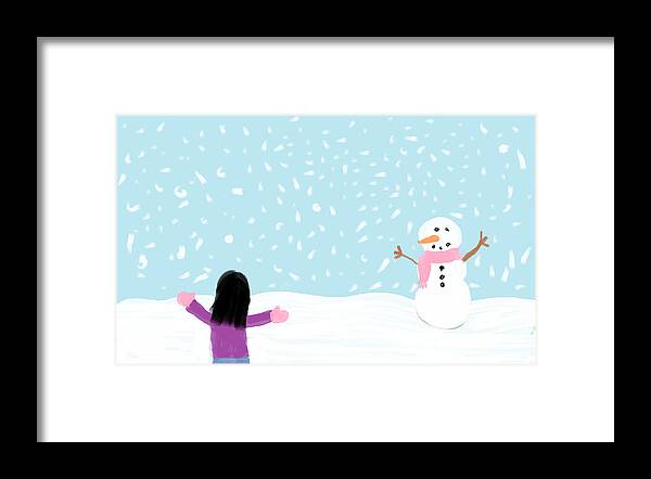Children Framed Print featuring the digital art Snowman by Arianna