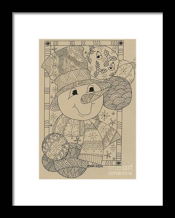Snowman Framed Print featuring the drawing Snowman by Eva Ason