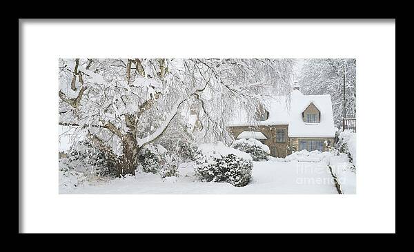 Snow Framed Print featuring the photograph Snowshill Winter Cottage by Tim Gainey
