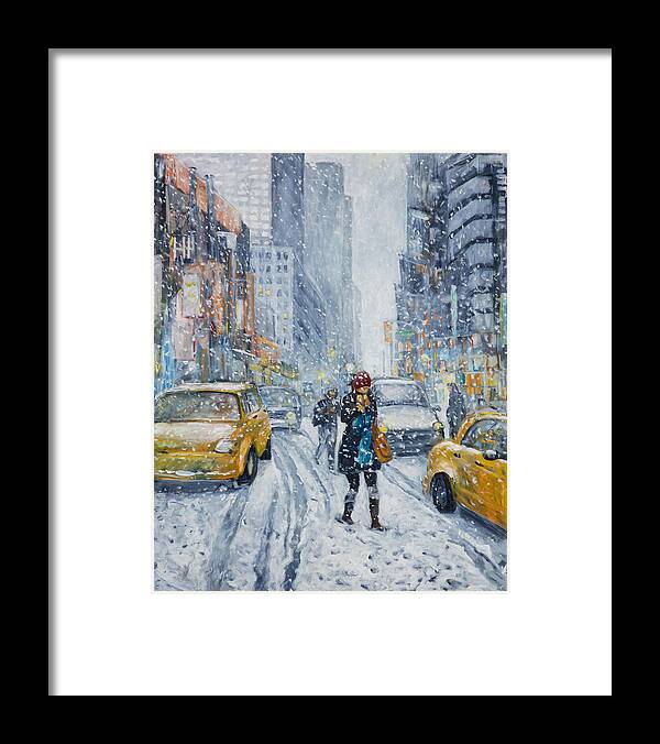 Snowstorm Framed Print featuring the painting Urban Snowstorm by Ingrid Dohm