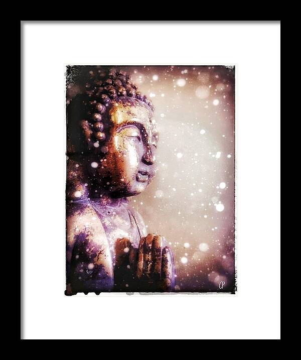 Buddha Framed Print featuring the mixed media Snowy Buddha by Christine Paris