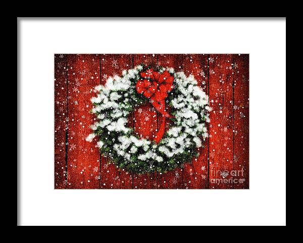 Christmas Framed Print featuring the photograph Snowy Christmas Wreath by Lois Bryan