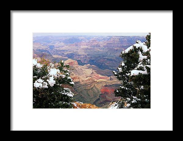 Grand Canyon National Park Framed Print featuring the photograph Snowy Dropoff - Grand Canyon by Larry Ricker
