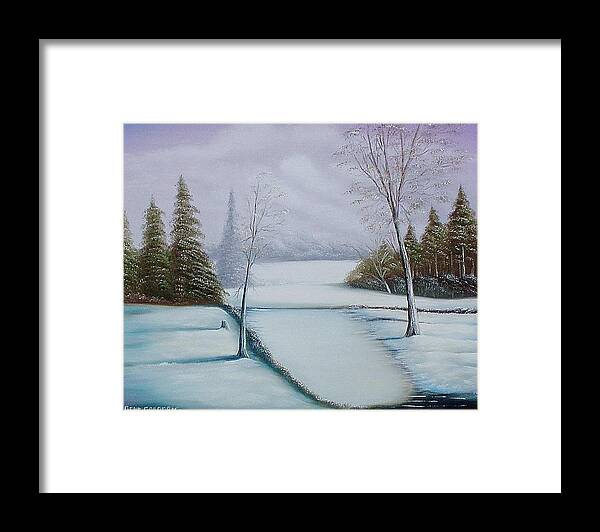 Snow Landscape Framed Print featuring the painting Snowy field by Gene Gregory