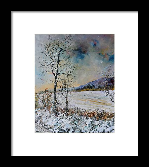 Landscape Framed Print featuring the painting Snowy landscape by Pol Ledent