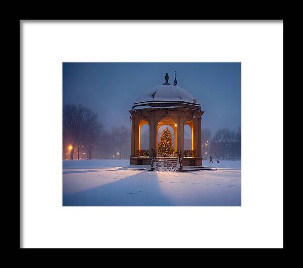 Salem Framed Print featuring the photograph Snowy night on the Salem Common by Jeff Folger