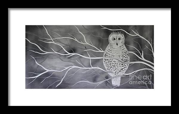Snowy Owl. Snowfall Framed Print featuring the painting Snowy Owl by Preethi Mathialagan