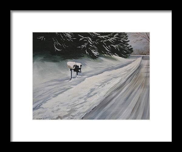 Snow Framed Print featuring the painting Snowy Sentinal by Outre Art Natalie Eisen