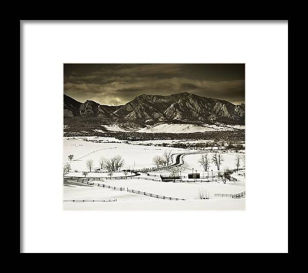 Boulder Framed Print featuring the photograph Snowy Sunset by Marilyn Hunt