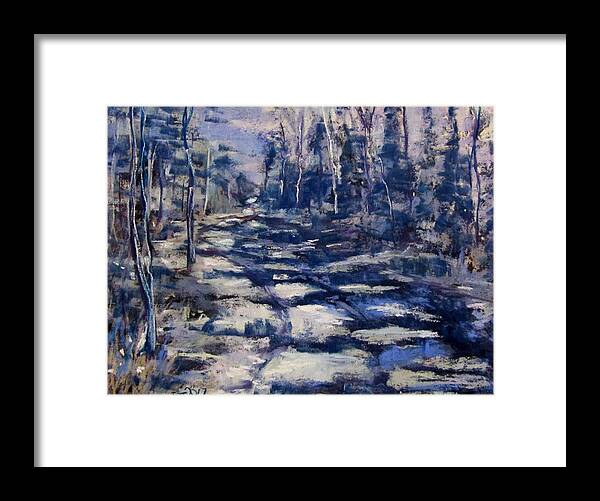 Snow Framed Print featuring the pastel Snowy Trail by Barbara O'Toole