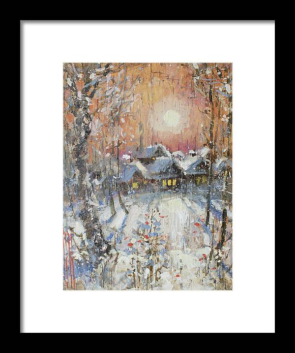 Russia Framed Print featuring the painting Snowy Village by Ilya Kondrashov