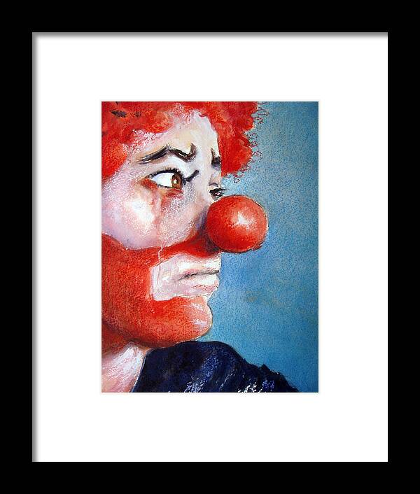 Clown Framed Print featuring the painting So Sad by Myra Evans