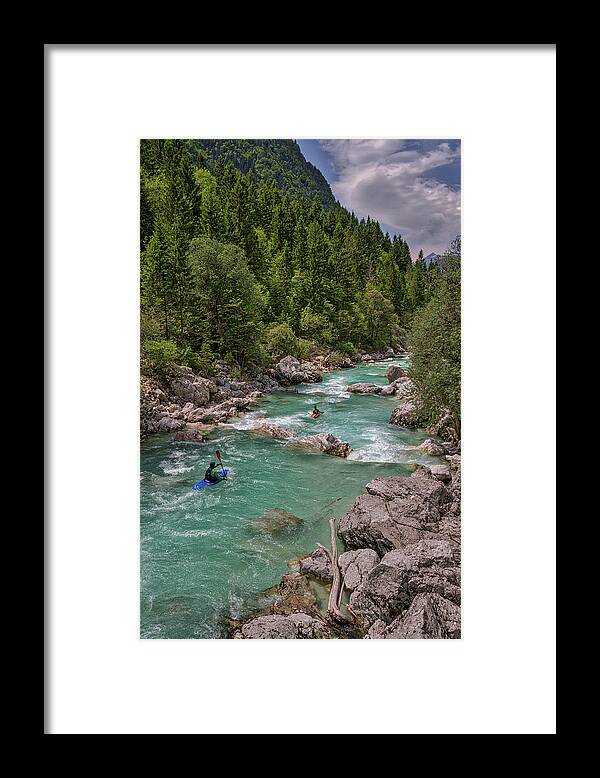 Slovenia Framed Print featuring the photograph Soca River Kayakers by Stuart Litoff
