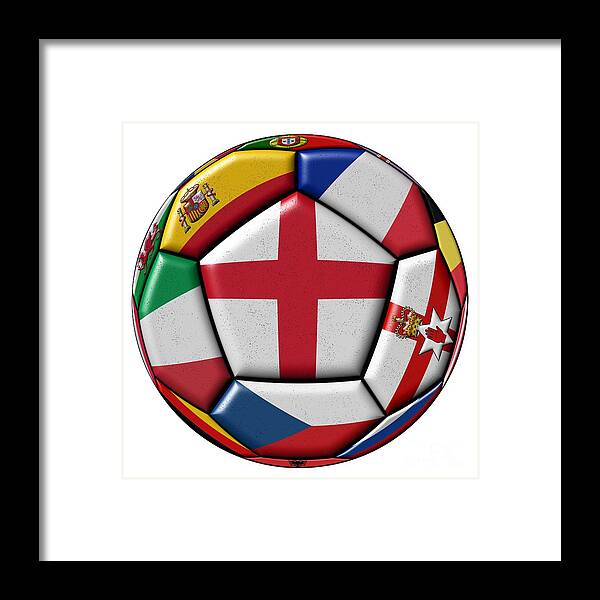 Belgium Framed Print featuring the digital art Soccer ball with flag of England in the center by Michal Boubin