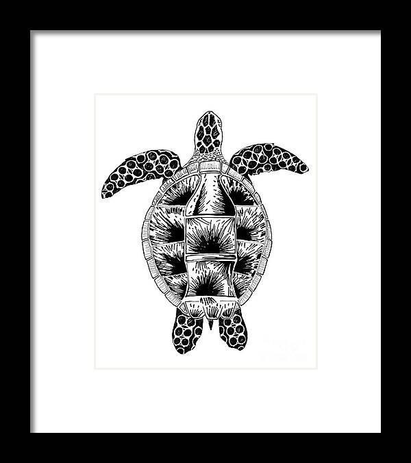 Sculpture Framed Print featuring the drawing Soda Turtle Sea Turtle great tshirt image by Adam Long