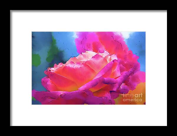 Rose Framed Print featuring the digital art Soft Rose Bloom In Red and Purple by Kirt Tisdale