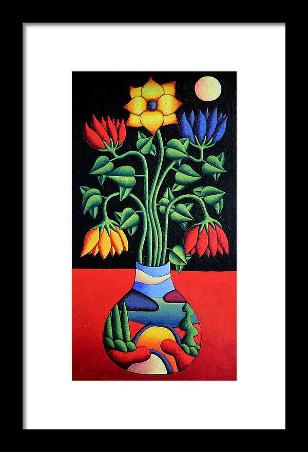 Softvase Framed Print featuring the painting Softvase avec flowers by moonlight by Alan Kenny