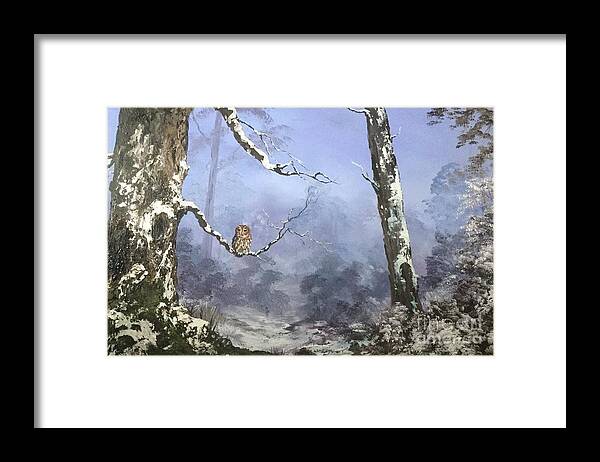 Tawny Owl...trees. Forest. Misty. Mest. Eggs. Pedator Framed Print featuring the painting Solitude by Jean Walker