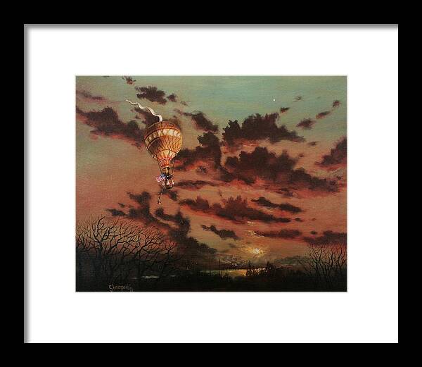 Balloon Framed Print featuring the painting Solo Flight by Tom Shropshire