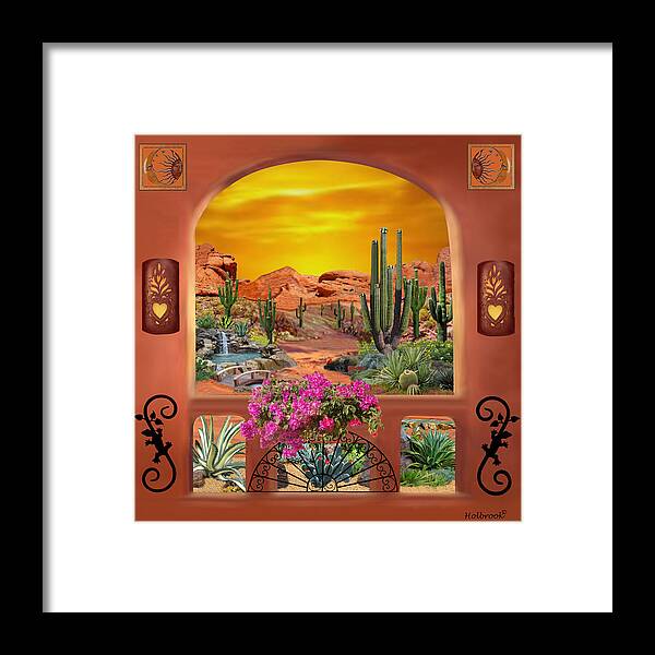 Saguaro Cactus Framed Print featuring the digital art Sonoran Desert Landscape by Glenn Holbrook