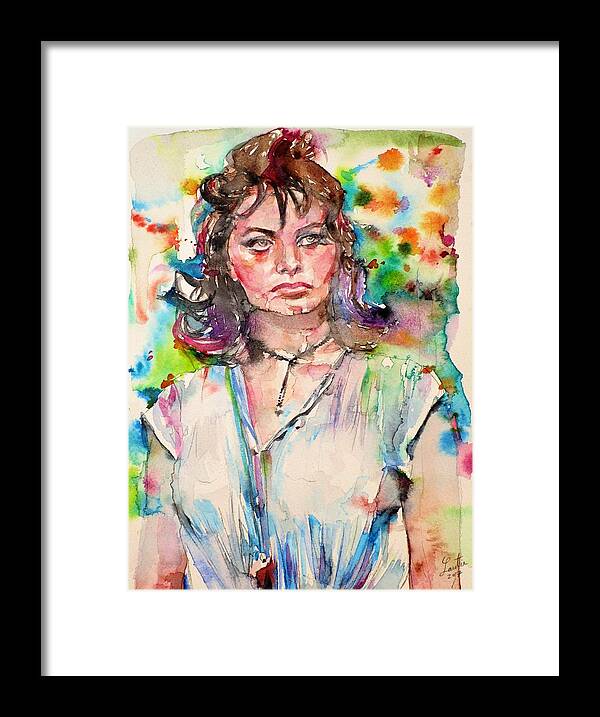 Sophia Loren Framed Print featuring the painting SOPHIA LOREN - watercolor portrait.2 by Fabrizio Cassetta