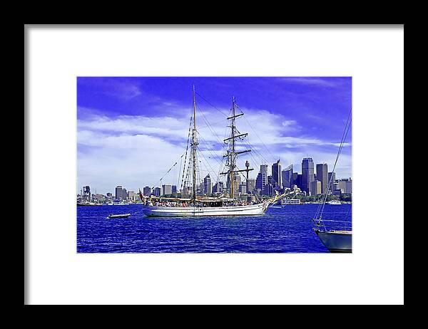 Soren Larsen Framed Print featuring the photograph Soren Larsen Sailing Past City Of Sydney by Miroslava Jurcik