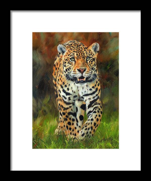 Jaguar Framed Print featuring the painting South American Jaguar by David Stribbling