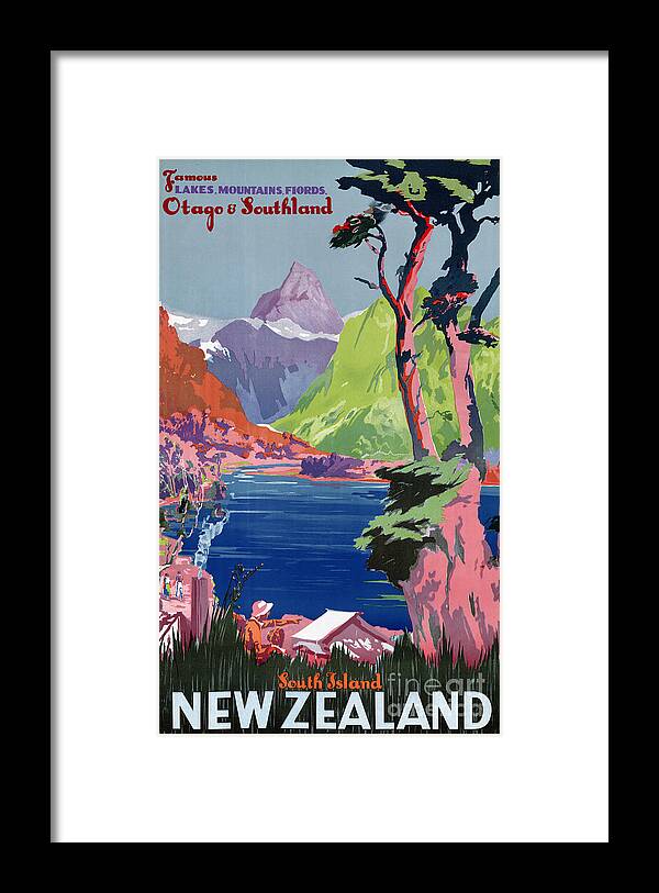 Otago Framed Print featuring the painting South Island New Zealand Vintage Poster Restored by Vintage Treasure